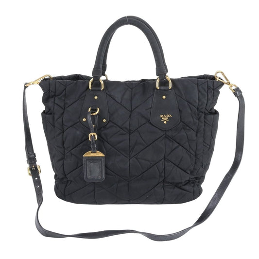Prada Tessuto Nylon Quilted Leather 2-Way Shoulder Bag Crossbody Hand Tote Rbe