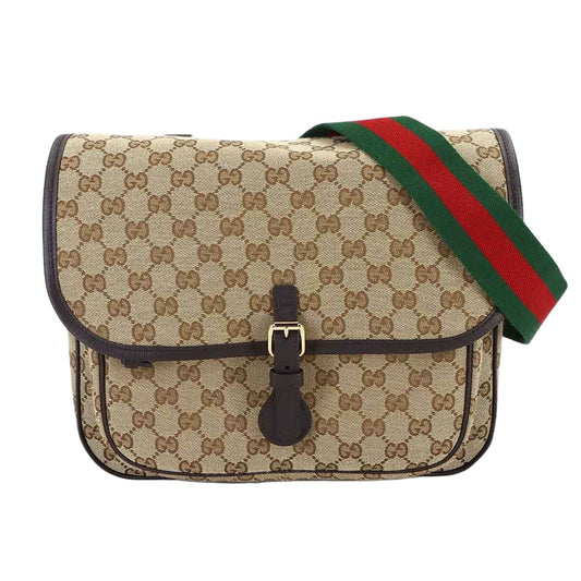 Gucci GG Canvas Shoulder Bag Leather Beige Brown Kids