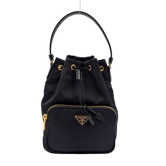 Prada Bucket 2-Way Nylon Black Handbag Gold