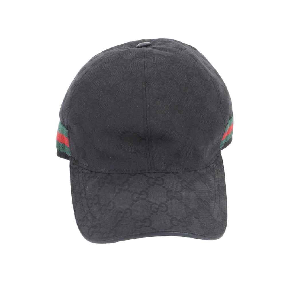 Gucci GG Canvas Sherry Line Baseball Cap Hat Black Ree