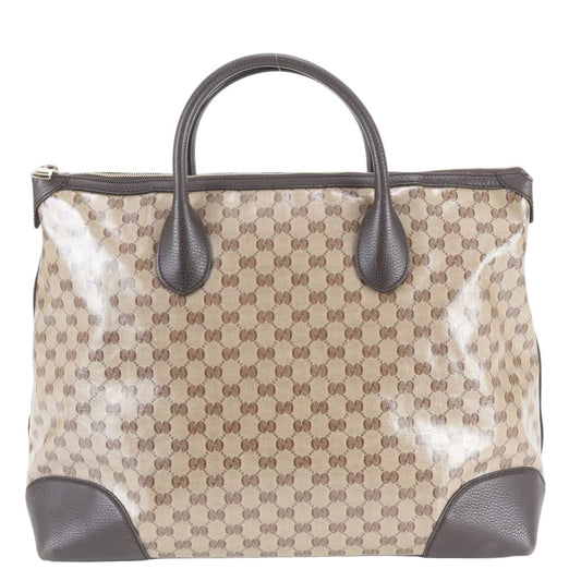 Gucci GG Crystal Leather Boston Bag Business Trip Tote Travel Brown Mwe