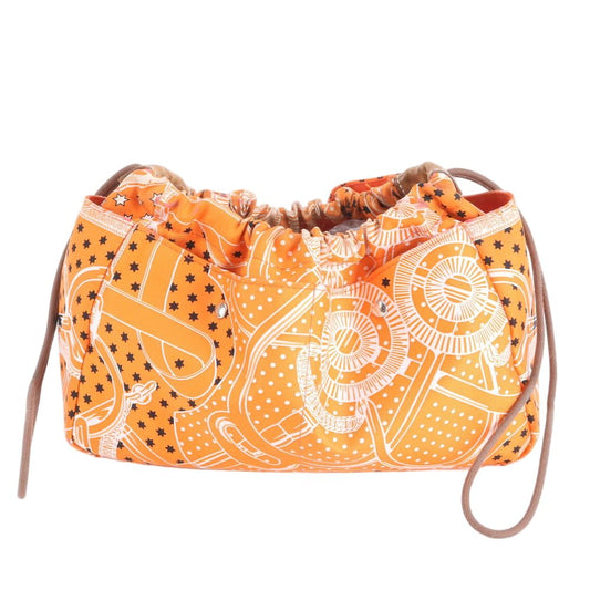 Hermes Ruby 25 Silk 100% Pouch Orange Drawstring Handbag Tote Mbm