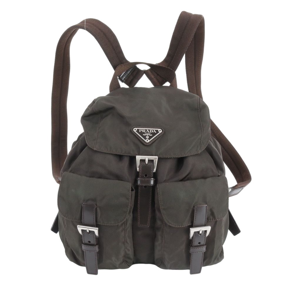 Prada Tessuto Nylon Triangle Logo Leather Backpack Ebe