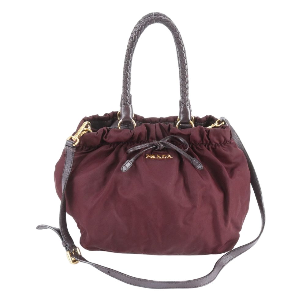 Prada Tessuto Nylon Ribbon Leather 2-Way Shoulder Bag Tote Hand Mbe
