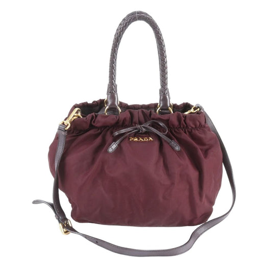 Prada Tessuto Nylon Ribbon Leather 2-Way Shoulder Bag Tote Hand Mbe