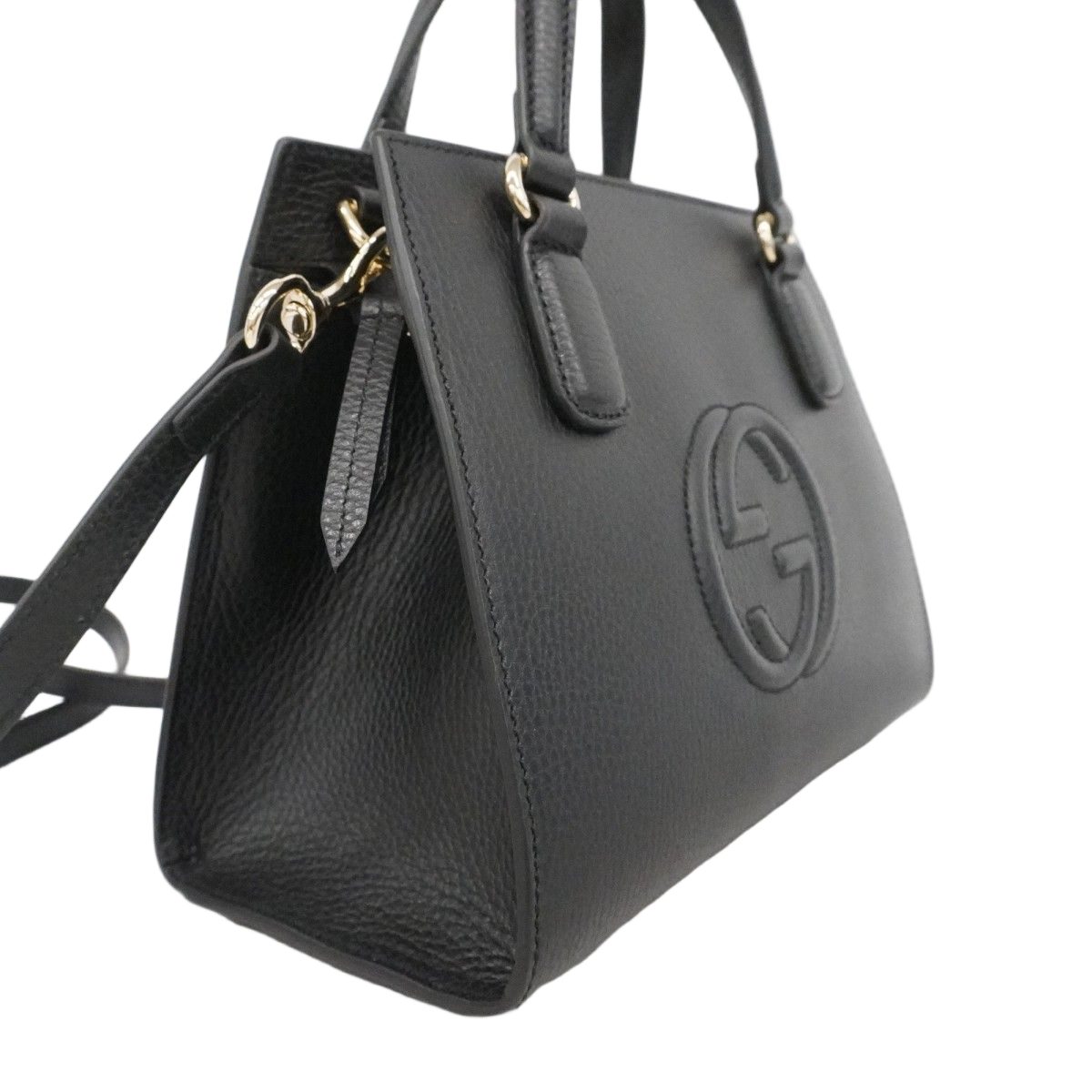 Gucci Handbag Interlocking Leather Black Gold 2-Way Bag