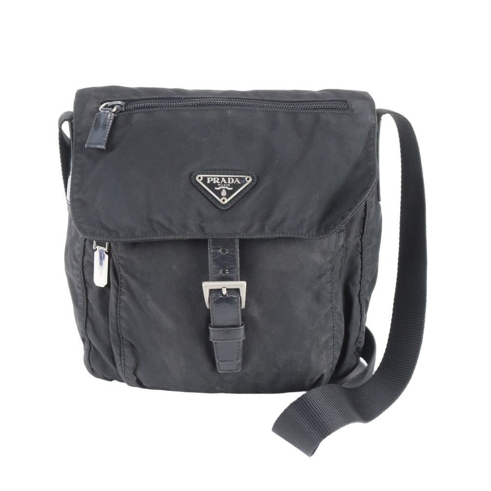 Prada Tessuto Nylon Triangle Logo Leather Shoulder Bag Crossbody Messenger