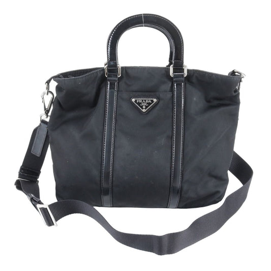 Prada Tessuto Nylon Triangle Logo Leather 2-Way Shoulder Bag Crossbody Tote Ebe