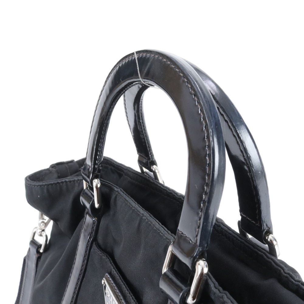 Prada Tessuto Nylon Triangle Logo Leather 2-Way Shoulder Bag Crossbody Tote Ebe
