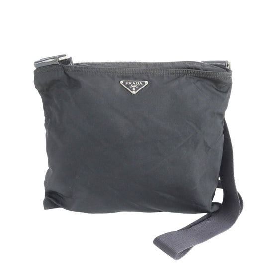 Prada Tessuto Nylon Triangle Logo Leather Shoulder Bag Crossbody Messenger Black