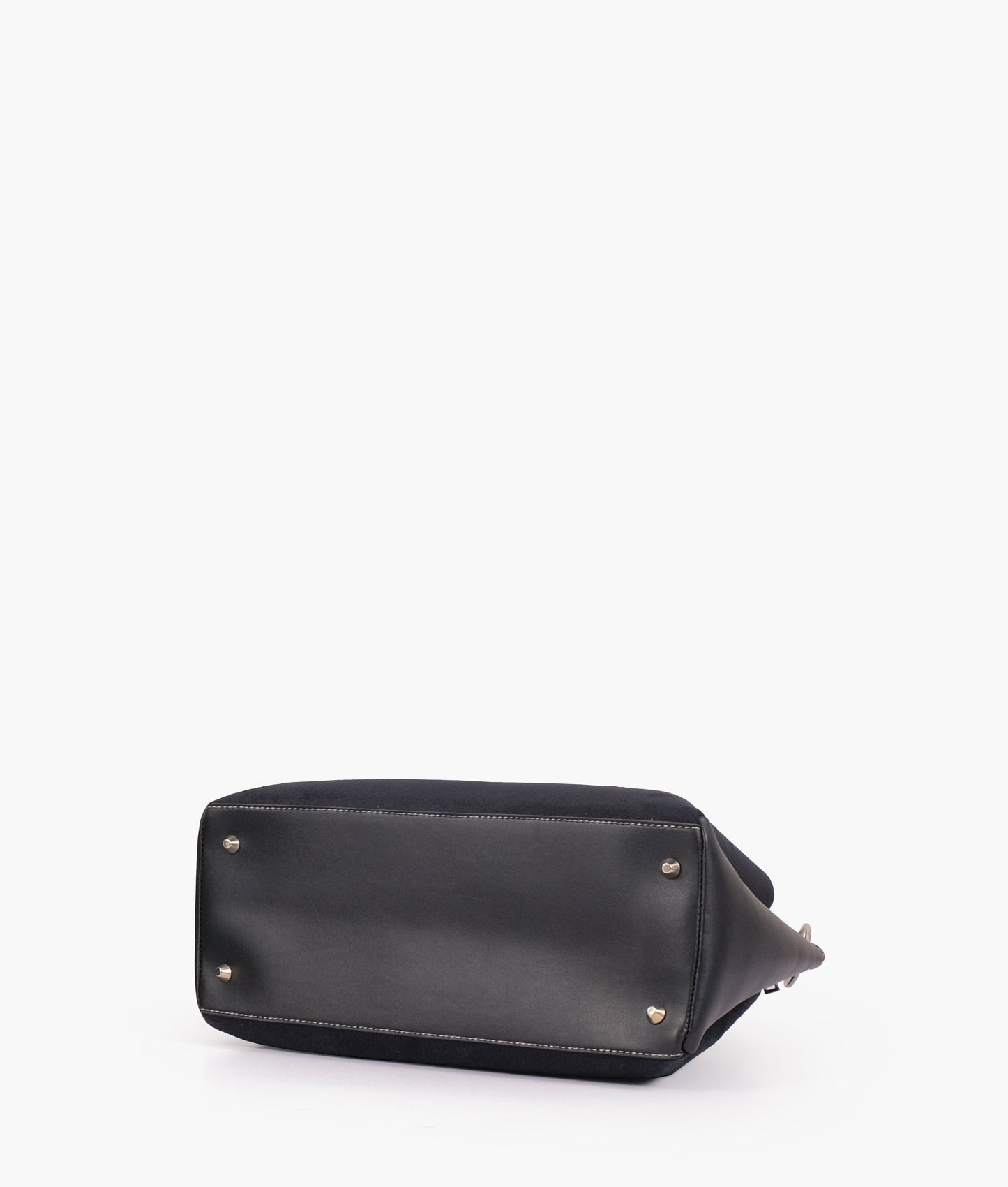 Black suede handbag with braided handle