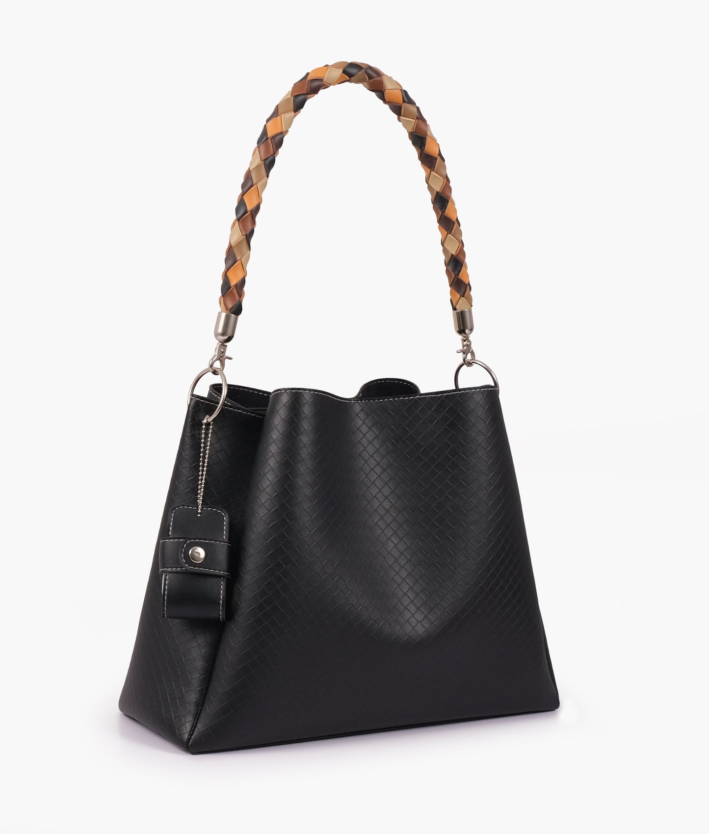Black weaved handbag with braided handle
