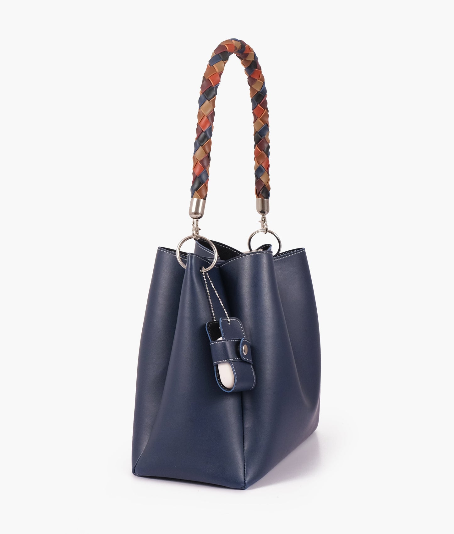 Blue handbag with braided handle