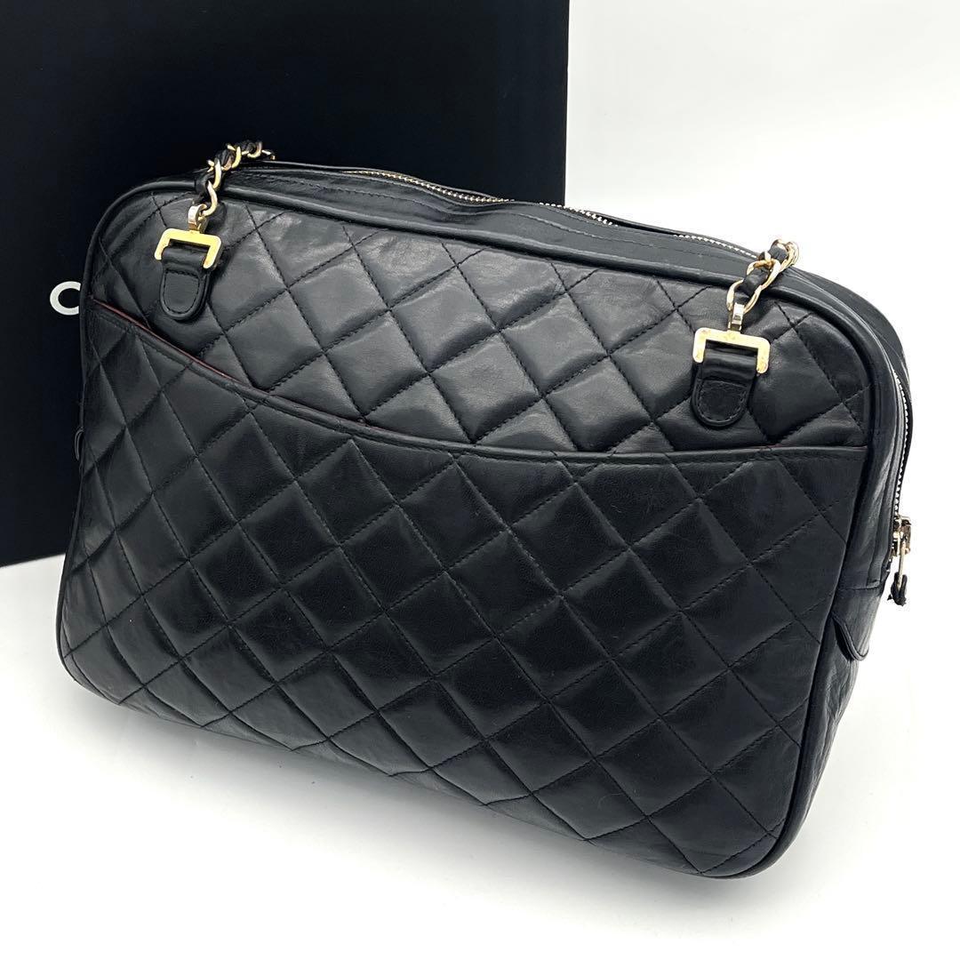 Chanel Chain Shoulder Bag Lambskin CC Logo Quilted Black