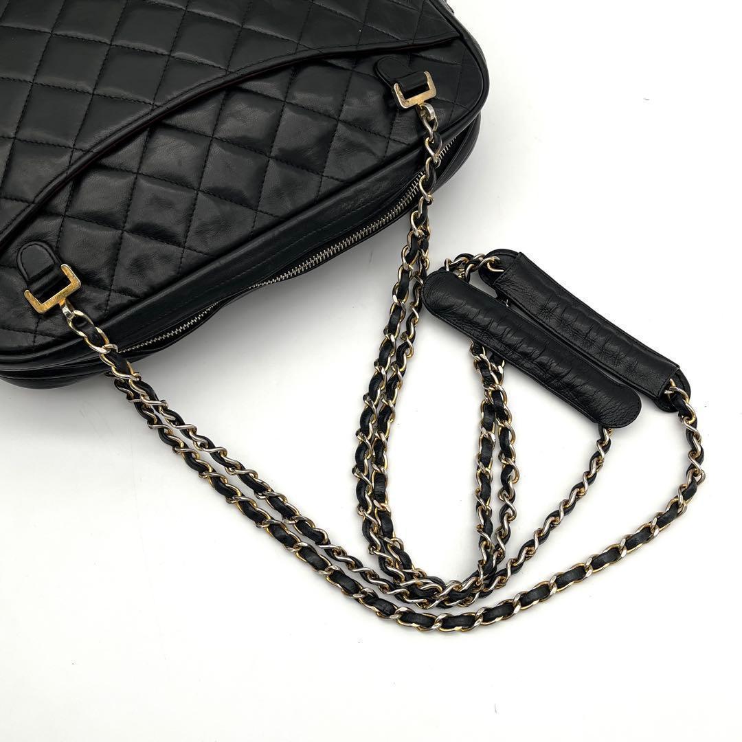 Chanel Chain Shoulder Bag Lambskin CC Logo Quilted Black