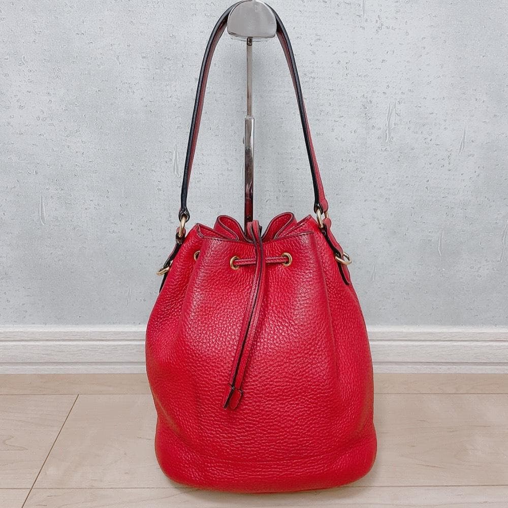 Prada Vitello Daino Drawstring 2-Way Leather Bucket Bag Red
