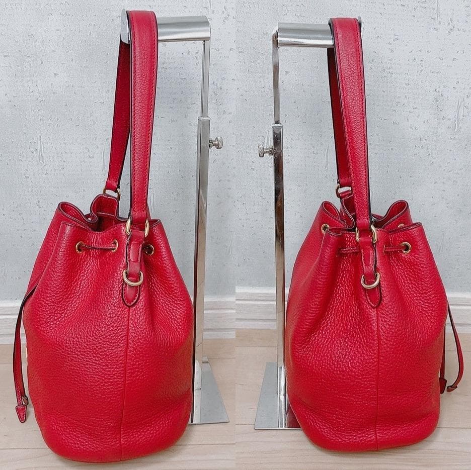 Prada Vitello Daino Drawstring 2-Way Leather Bucket Bag Red
