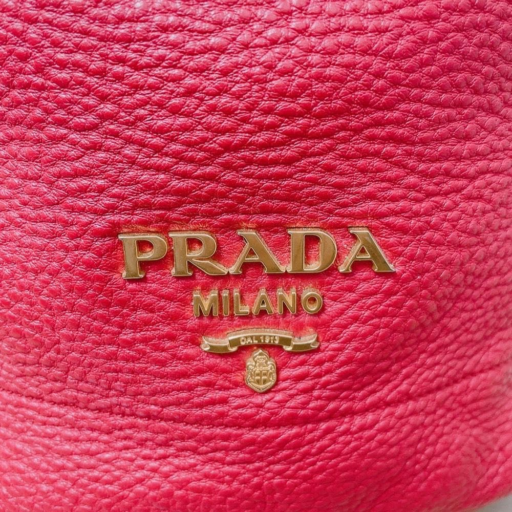 Prada Vitello Daino Drawstring 2-Way Leather Bucket Bag Red