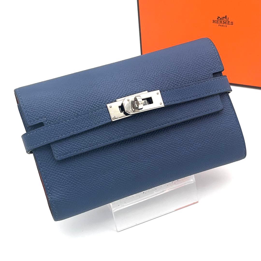 Hermes Kelly Wallet Verso Veau Epsom Blue Folded