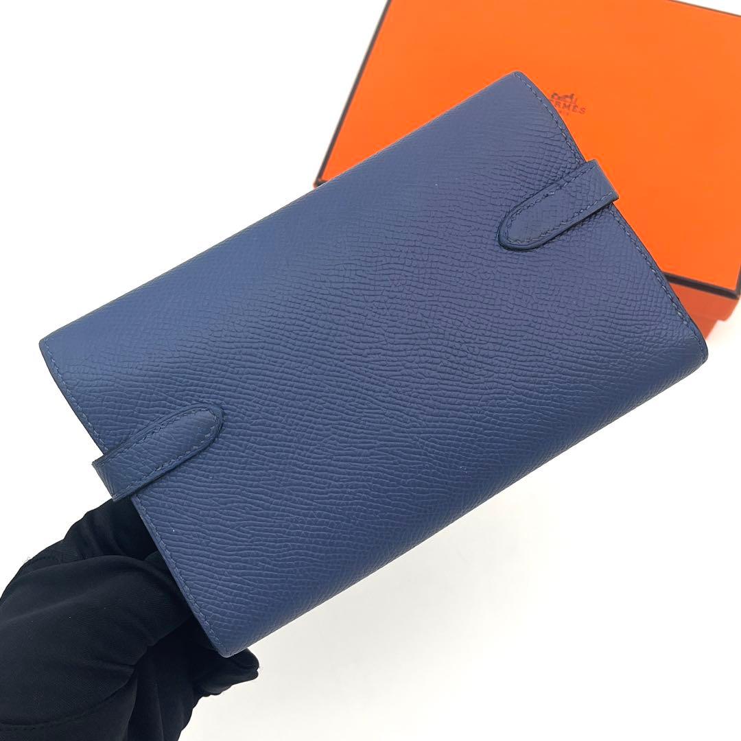Hermes Kelly Wallet Verso Veau Epsom Blue Folded