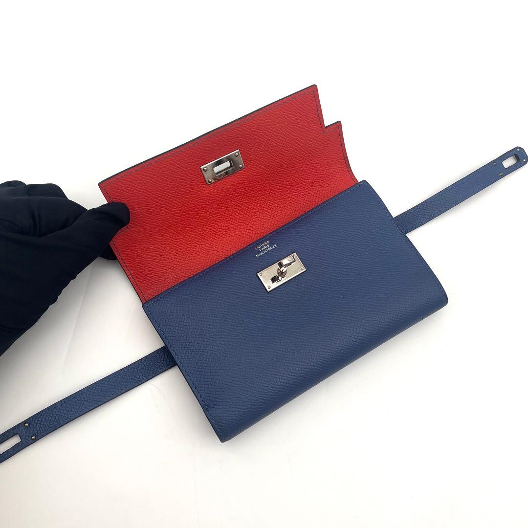 Hermes Kelly Wallet Verso Veau Epsom Blue Folded