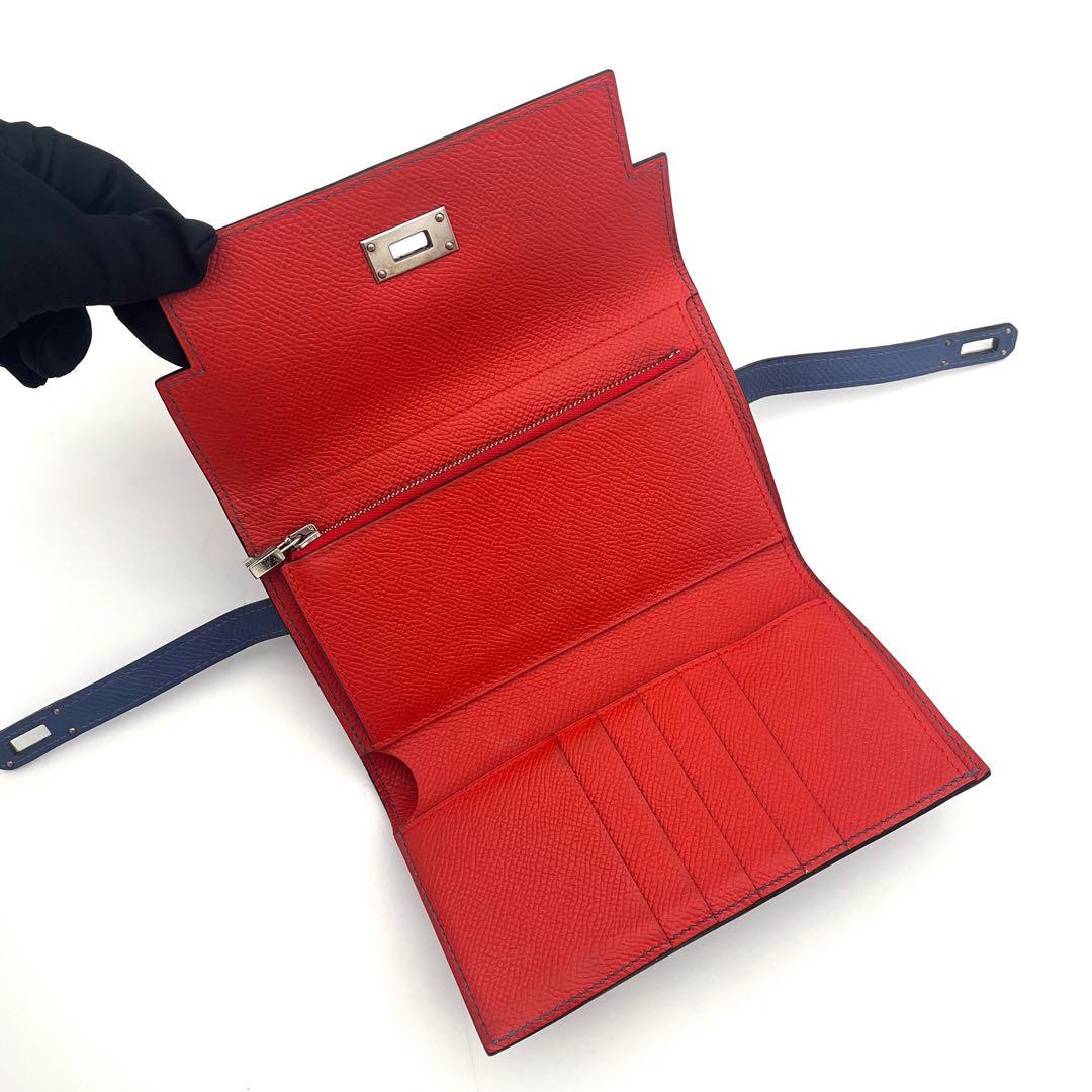 Hermes Kelly Wallet Verso Veau Epsom Blue Folded