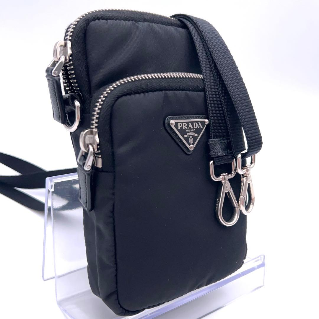 Prada Re-Nylon Shoulder Smartphone Black Triangular Plate