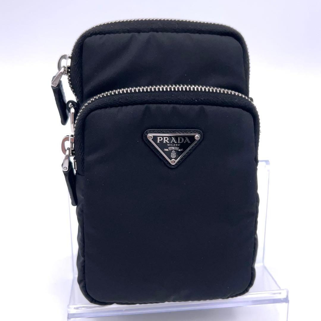 Prada Re-Nylon Shoulder Smartphone Black Triangular Plate
