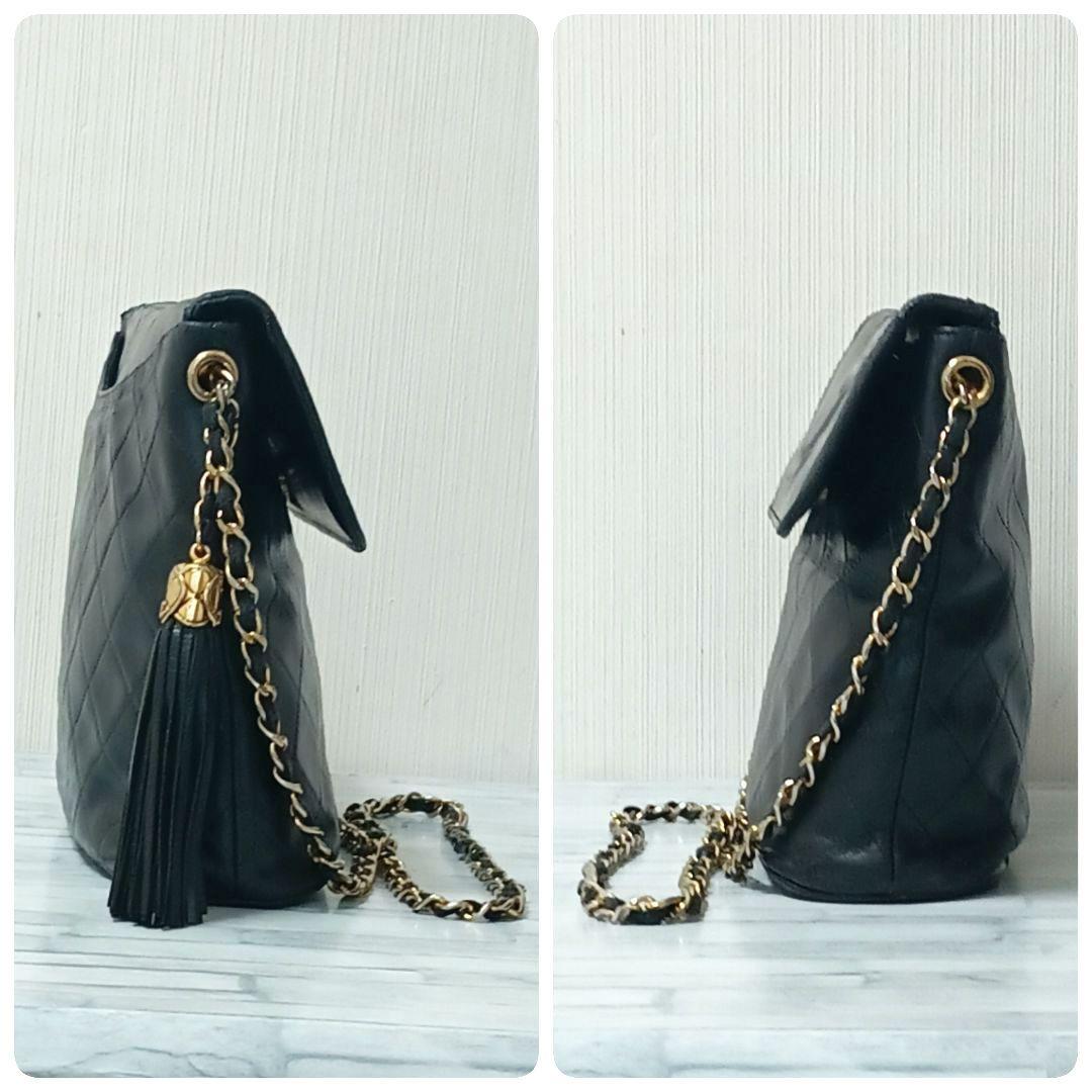 Chanel Quilted Chain Shoulder Lambskin Fringe Black CC Logo Crossbody