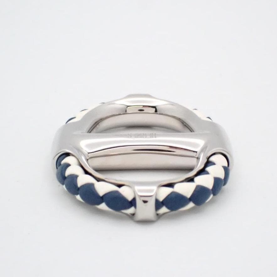 Hermes Scarf Ring 90 Chaine D'ancre Blue Silver