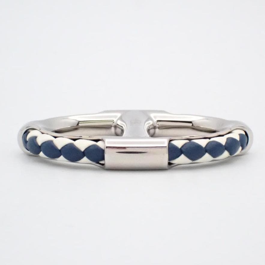 Hermes Scarf Ring 90 Chaine D'ancre Blue Silver