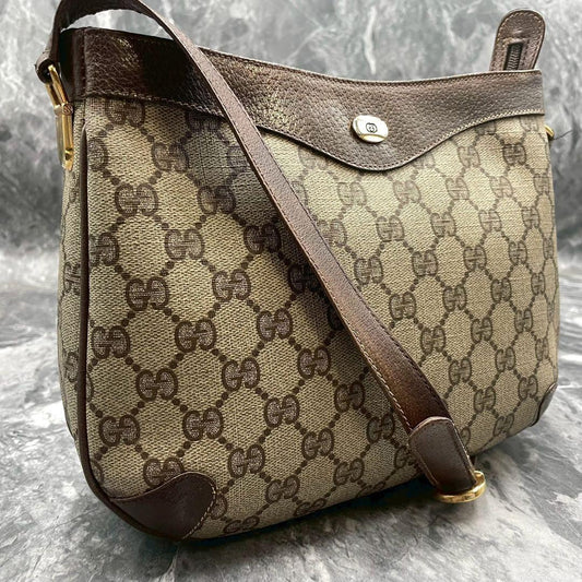 Gucci GG Shoulder Bag Brown Beige Leather Logo