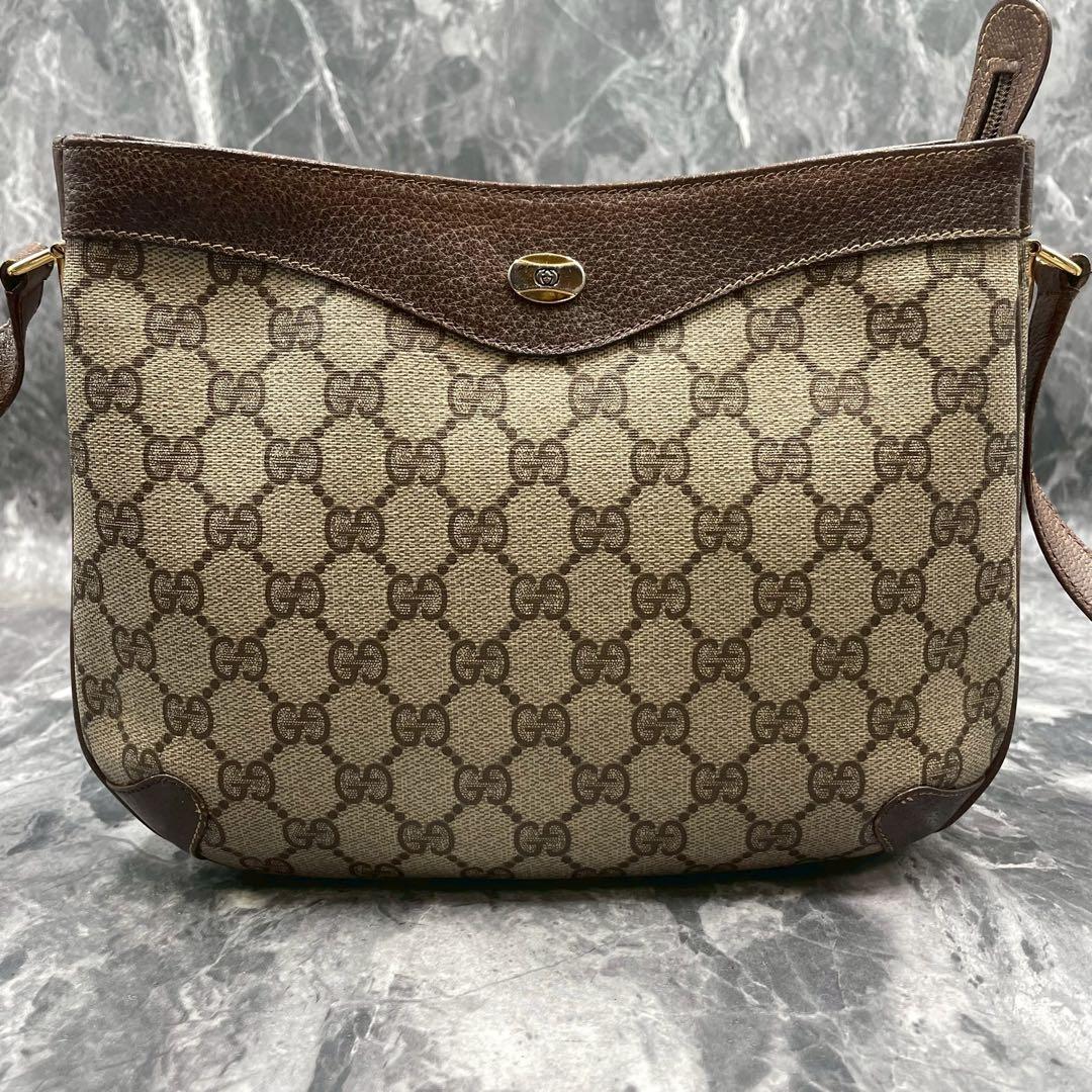 Gucci GG Shoulder Bag Brown Beige Leather Logo