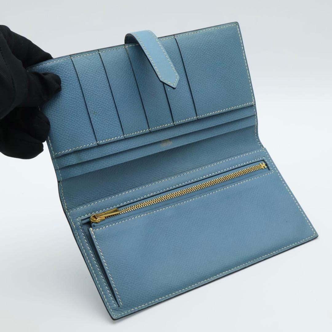 Hermes Bearn Classic Blue Jean Epsom Gold Wallet