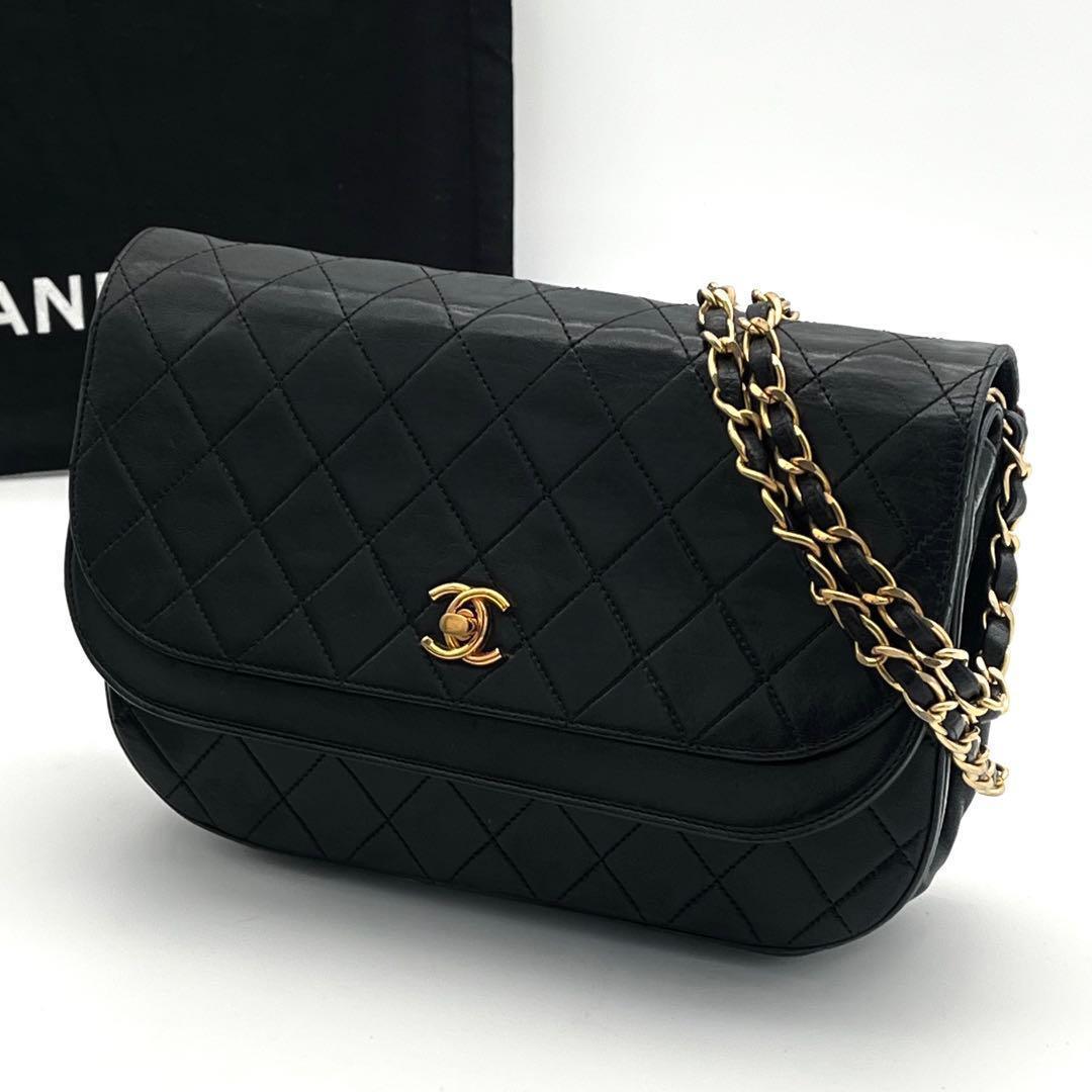 Chanel Quilted Chain Shoulder Bag Lambskin Half Moon